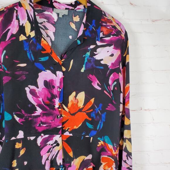 Habitat Clothes To Live In Button Up Shirt XL Floral Splash Ruffle Long Sleeve - Picture 4 of 11